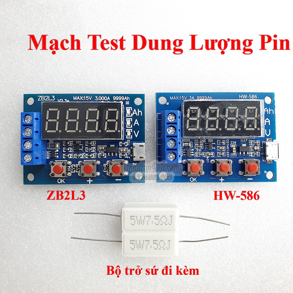 Mạch Test Dung Lượng Pin Lithium Li-on 18650 / 32650 Kèm Trở Sứ Công Suất  ( 1.2-12V, 0-3A) ( ZB2L3 | HW-586 )