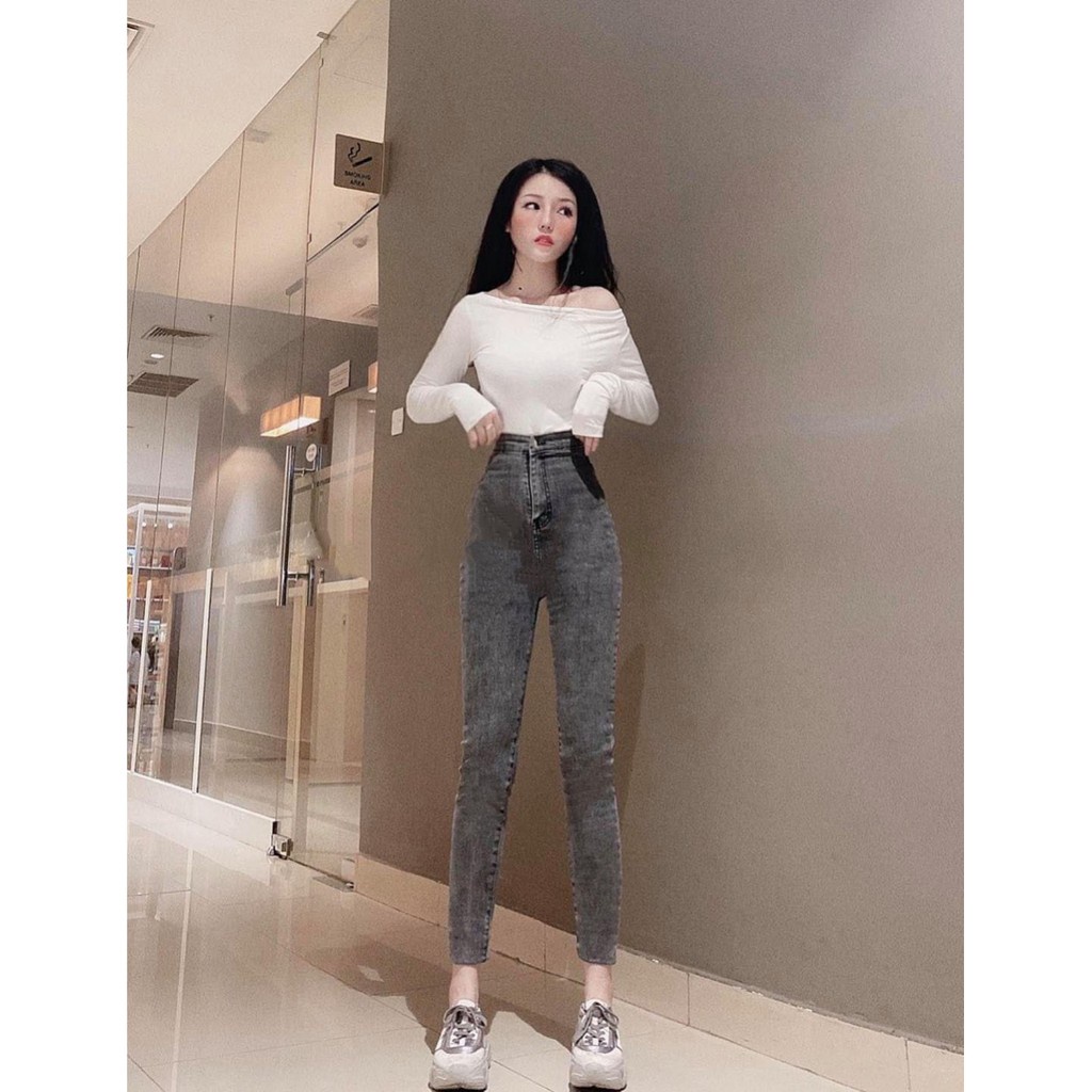 Quần jean nữ lưng cao đai trơn mẫu mới nhất - không có túi trước, KH115