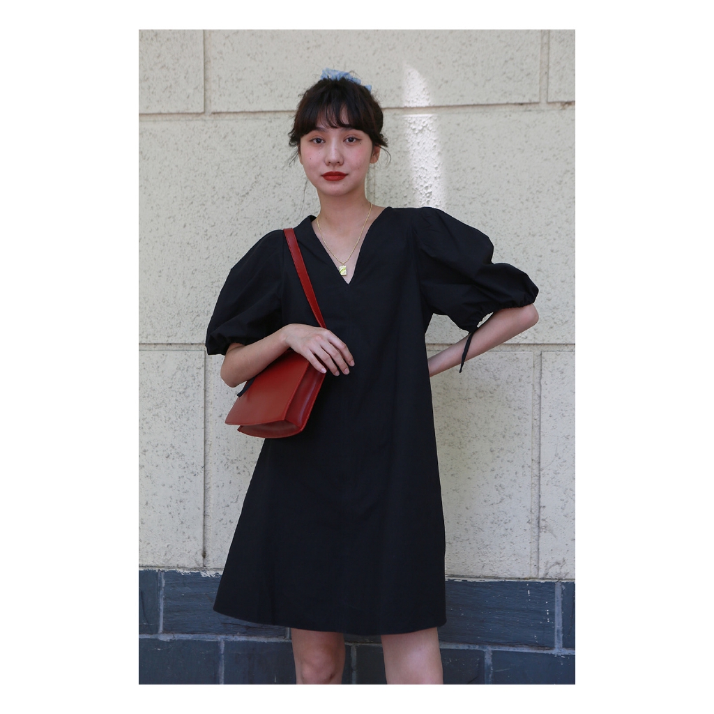 Đầm Nữ Tay Ngắn Cổ Chữ V Phong Cách Vintage