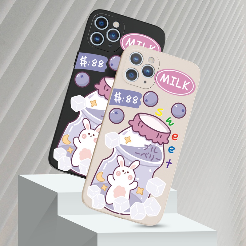 Ốp lưng iphone Ốp điện thoại silicon mềm Suntaiho in hình thỏ trong chai nước cho iPhone 13 12 11 Pro Max X XR Xs Max 7 8 Plus