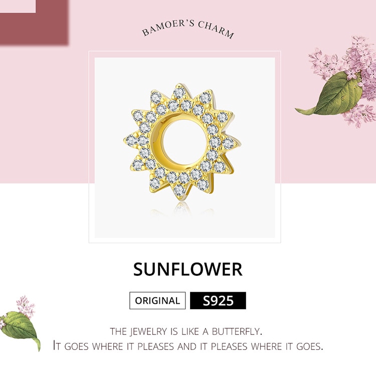 Mặt dây chuyền Bamoer  vàng hình dạng hoa hướng dương xinh xắn sang trọng