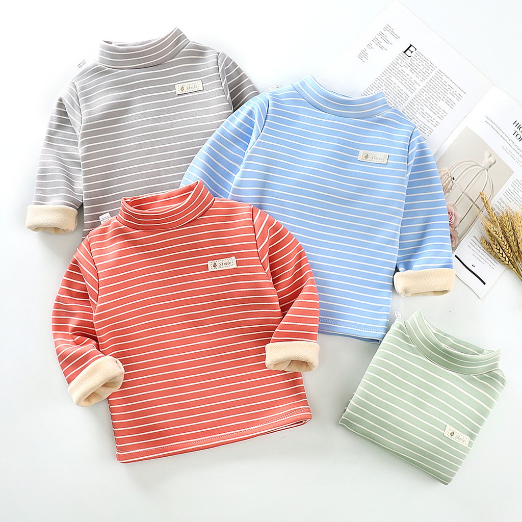 Áo giữ nhiệt lót nỉ lông cổ 3cm dài tay bé trai bé gái Mềm mịn Ấm áp Thời trang Hàng Quảng Châu xuất loại 1