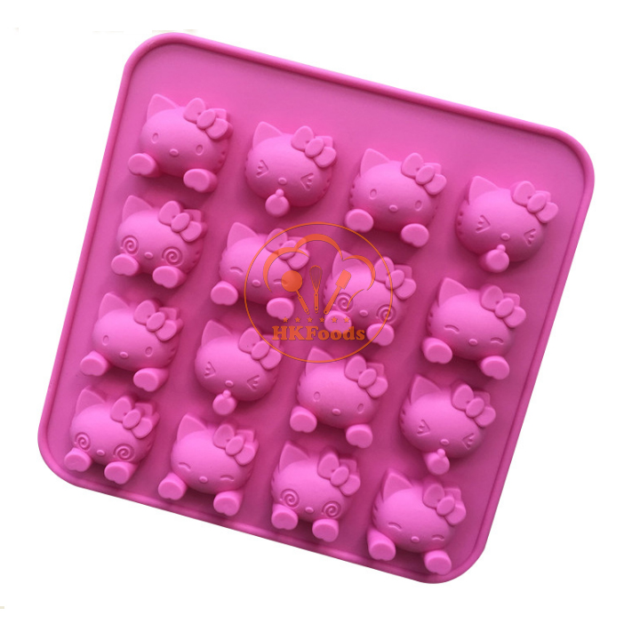 Khuôn Silicon Làm Socola,Thạch Rau Câu,Kẹo Dẻo,Pudding Trang Trí Hình 16 Kitty Biểu Cảm