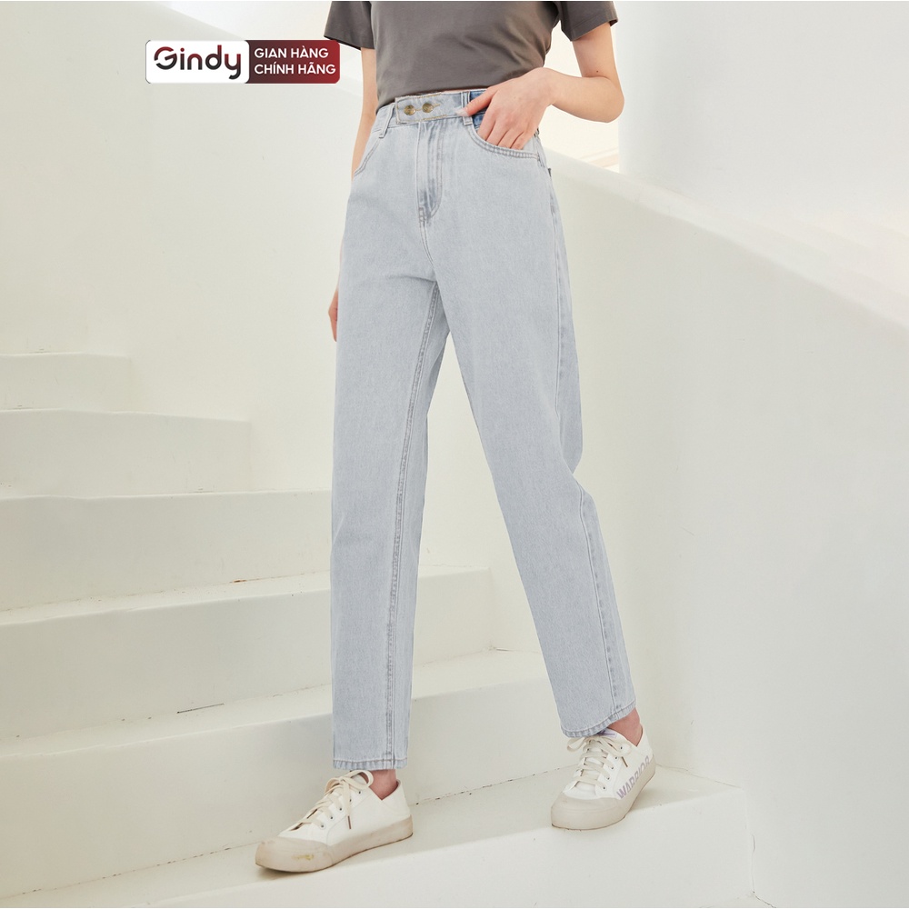 Quần jean nữ baggy lưng cao co giãn bò ống suông 3 màu đen, xanh, khói GINDY thời trang công sở sinh viên Q024