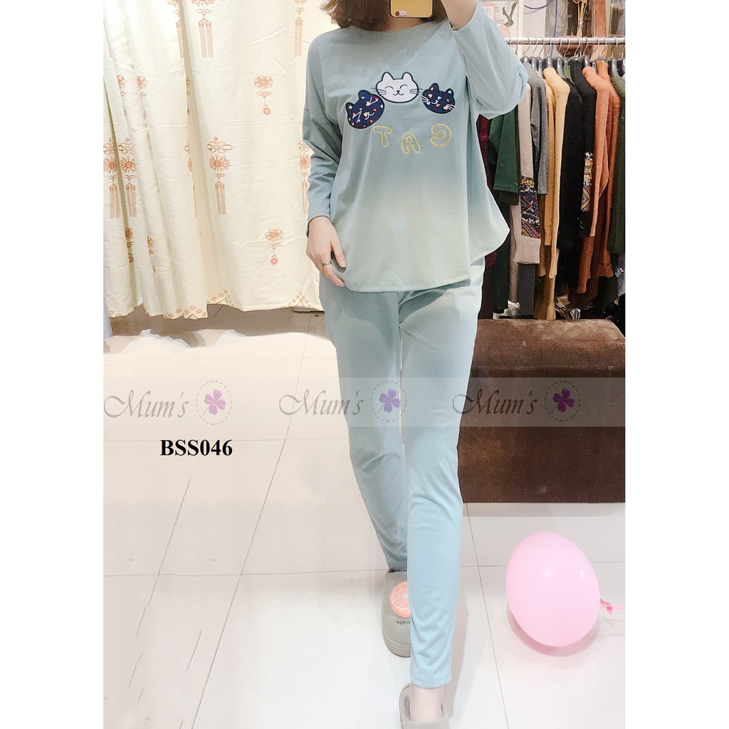 Đồ bộ bầu  FREESHIP  Bộ cotton bầu 3 con mèo dáng dài