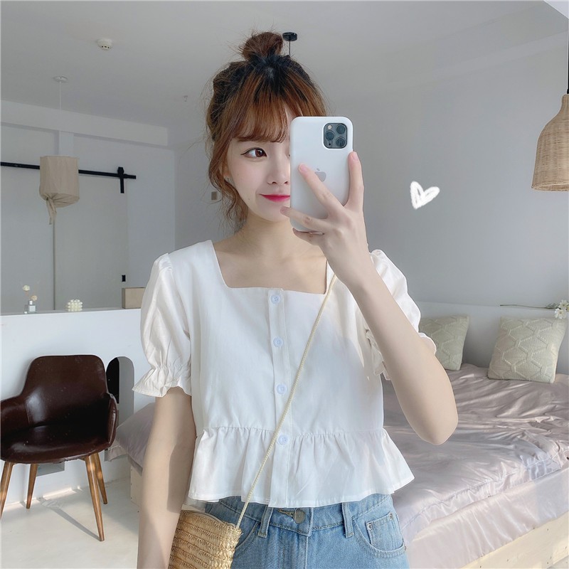 [Mã WASTUP giảm 10% tối đa 30K đơn 99K] Áo kiểu cổ vuông tay phồng bánh bèo phong cách ulzzang Hàn Quốc C13 - Maoshop | BigBuy360 - bigbuy360.vn