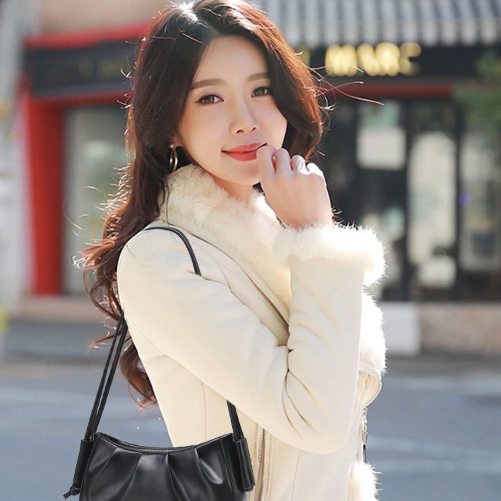 Túi xách nữ túi đeo vai thời trang kiểu nhúm da bóng dây đeo nhỏ LK192