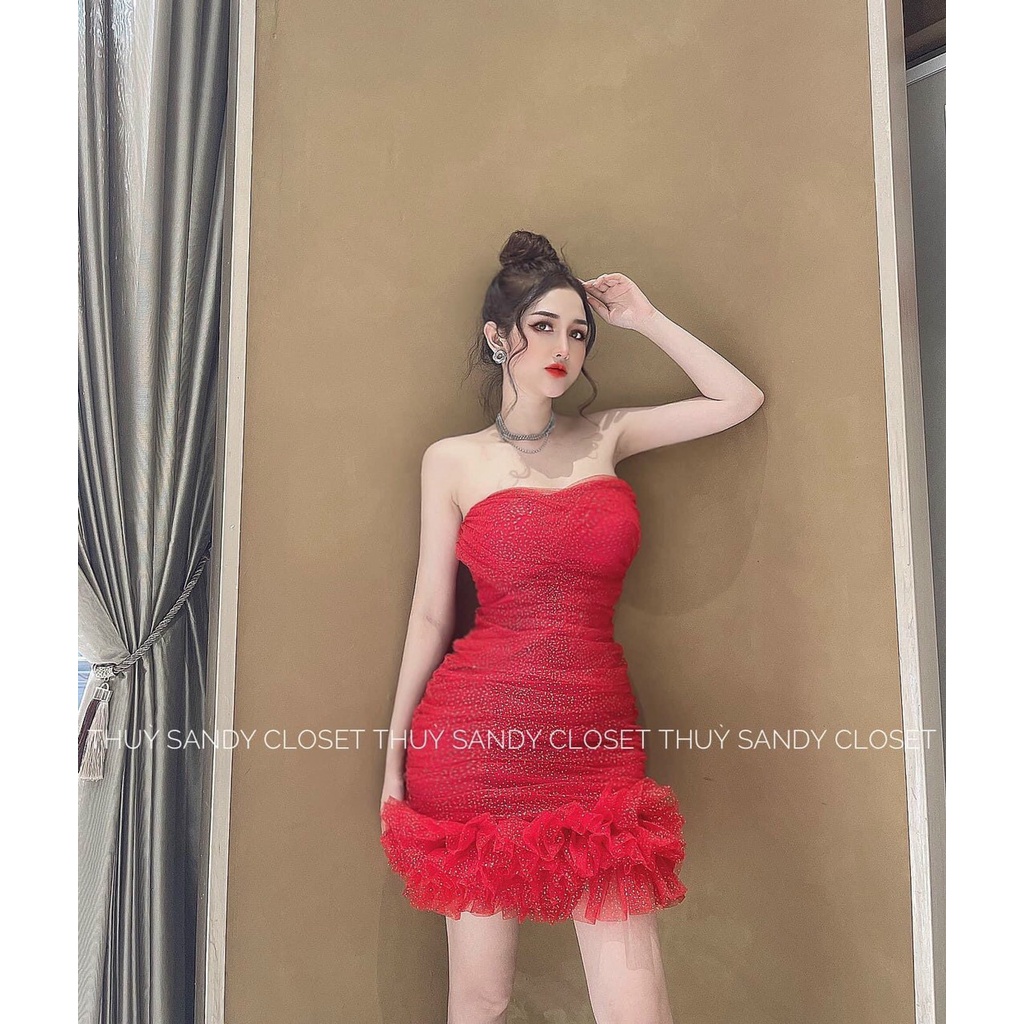 Đầm body phối bèo cúp ngực có mút ngực
