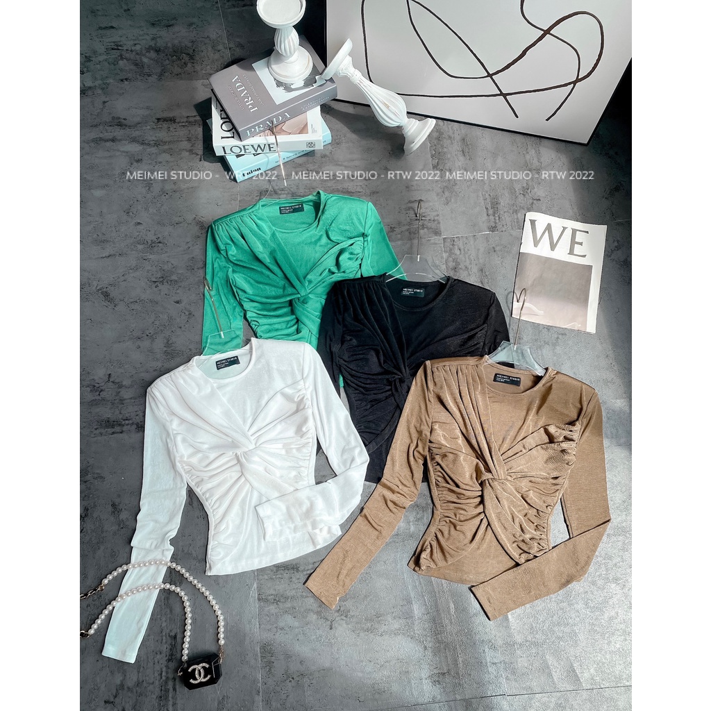 Áo thun Rosie dài tay nhũ xoắn ngực - Chất vải co giãn dáng ôm body tôn dáng | XTA08 | Meimei Studio