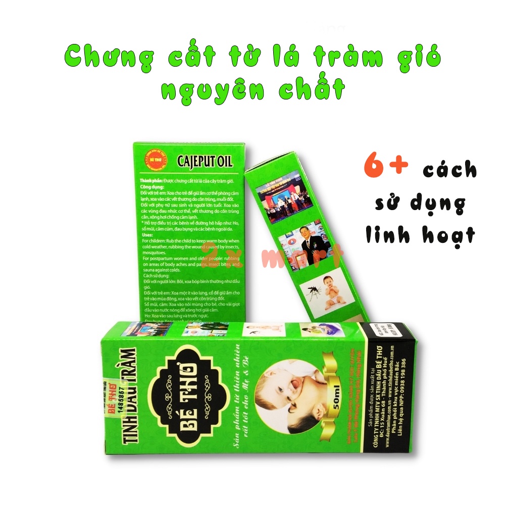 Tinh dầu tràm cho bé Huế nguyên chất Bé Thơ 50ml lá tràm gió quế khuynh diệp bạc hà 2X MART