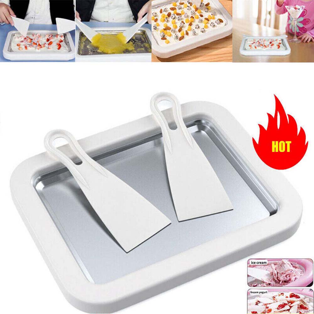 Instant Rolled Ice Cream Maker Pan Machine Frozen Yogurt Sorbet with 2 Spatulas New