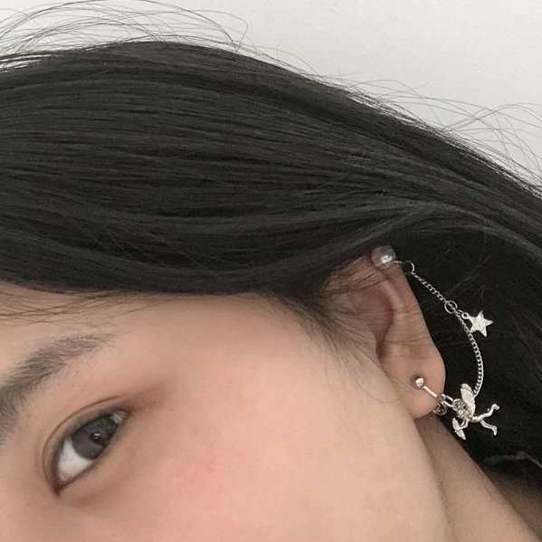 Bông tai kẹp vành hình thiên thần treo dài