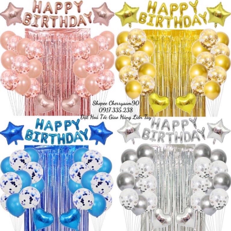 bong bóng sinh nhật Mĩx KIM TUYẾN Rèm Kim Tuyến tim sao Full trang trí sinh nhật