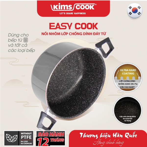 Nồi Easy Cook hợp kim nhôm chống dính vân đá đáy từ Kims Cook