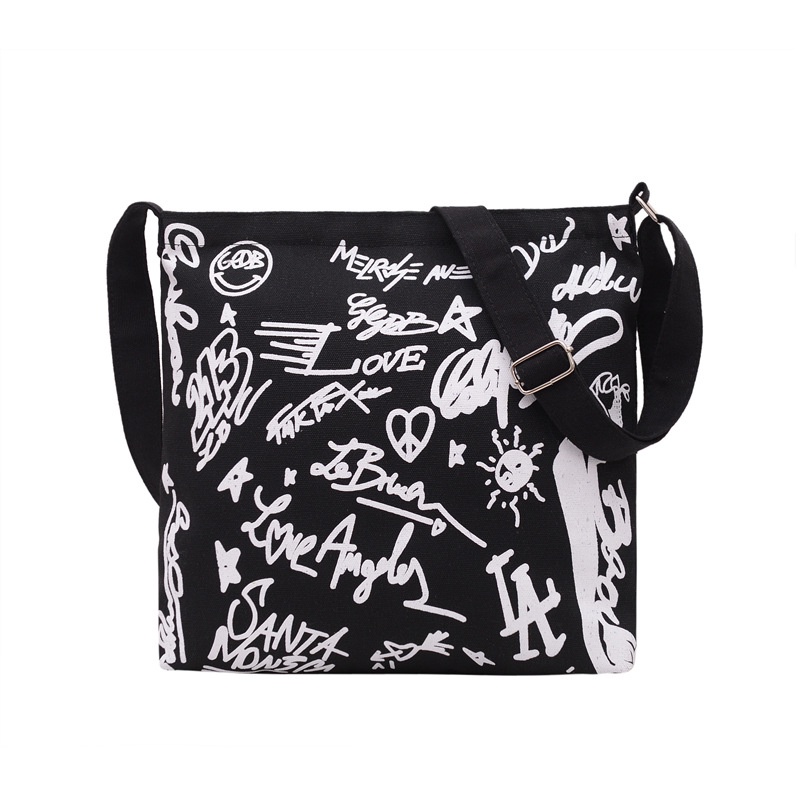 Túi Xách Canvas Sức Chứa Lớn Họa Tiết Graffiti Thời Trang Cho Nữ