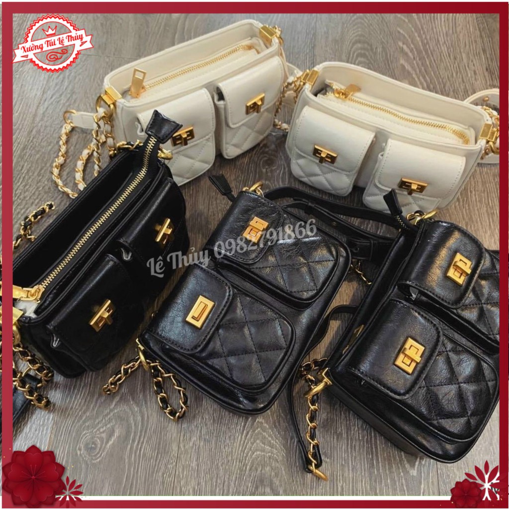 Túi đeo chéo, túi xách nữ hộp đôi vân trám size 23 cm siêu hot - Lê Thủy Bags