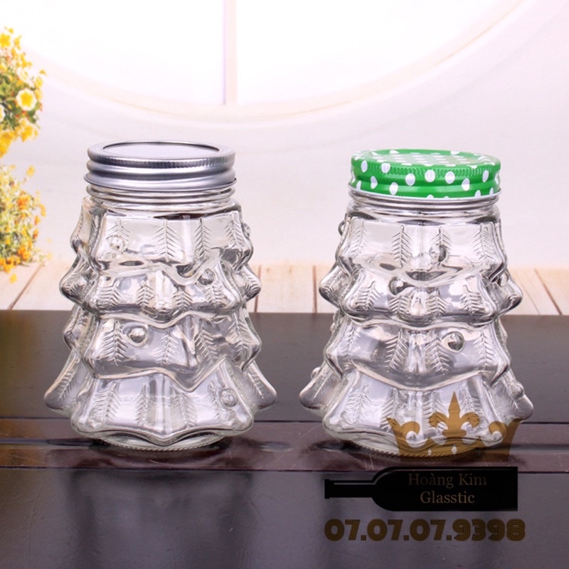LY THUỶ TINH HÌNH CÂY THÔNG 500ml NẮP HOẠ TIẾT