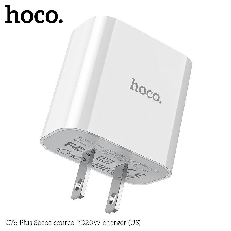 Củ sạc nhanh Hoco C76 Plus dòng PD 20W / QC3.0, cóc sạc dùng cho iPhone / iPad / Android - Chính hãng