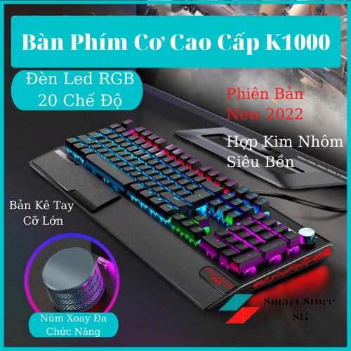 Bàn Phím Cơ Gaming Cao Cấp K1000 FULL LED RGB Có Kê Tay, Bàn Phím Máy Tính Có Blue Switch Gõ Cực Đã Cho Laptop, PC