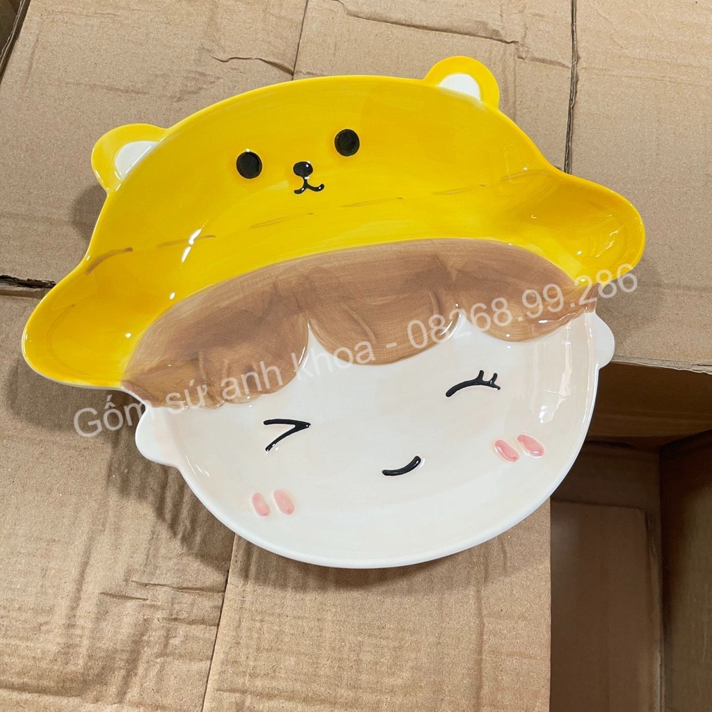 Chén Dĩa Dễ Thương Đĩa Sứ Sét Bát Đĩa Decor, Bát Ăn Cơm Chén Sứ Đĩa sứ hình cô cậu bé xinh yêu.