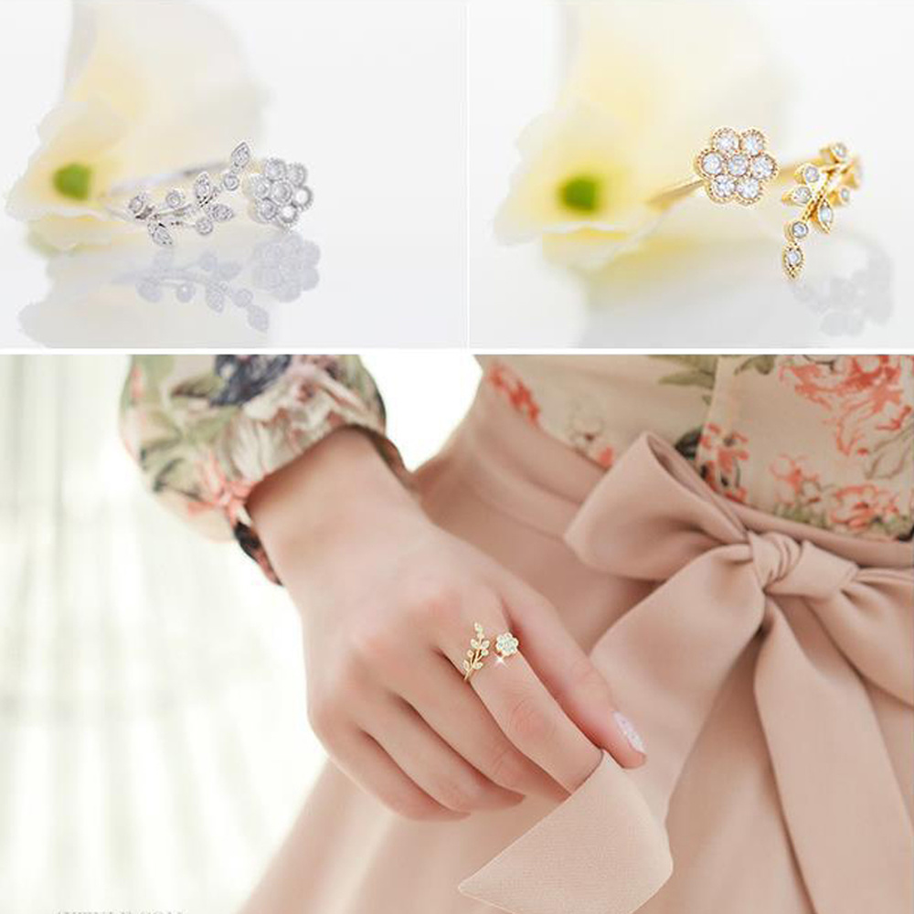 Ahellogirl Nhẫn đeo tay kim loại hình hoa đính đá xinh xắn cho nữ