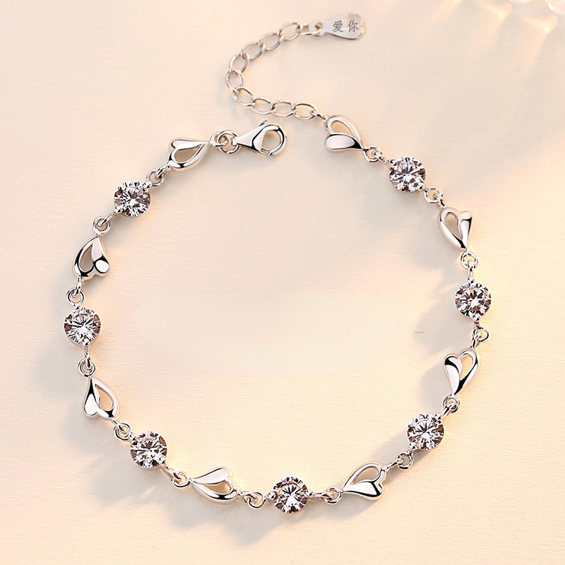Vòng Tay Dây Xích Đính Đá Zircon Trái Tim 3 Màu Thời Trang Hàn Quốc Cho Nữ