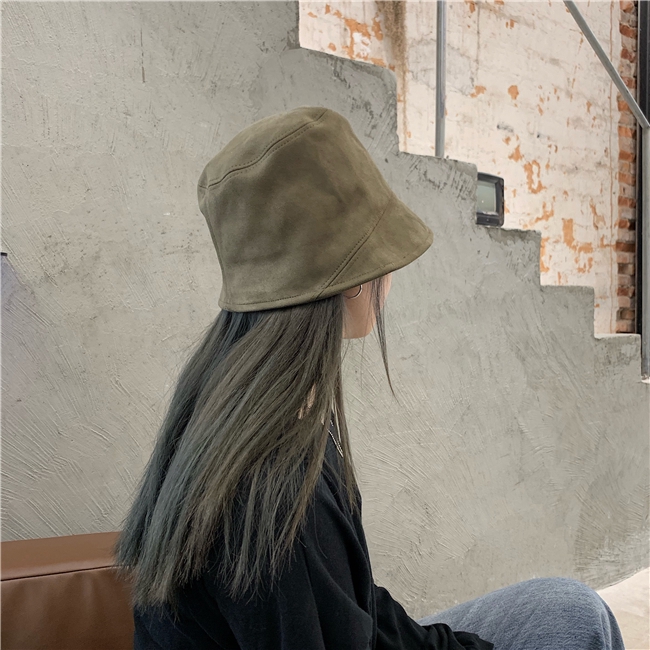 Mũ Bucket Da Lộn Màu Trơn Che Mặt Thời Trang Thu Đông Phong Cách Hàn Quốc Cho Nữ