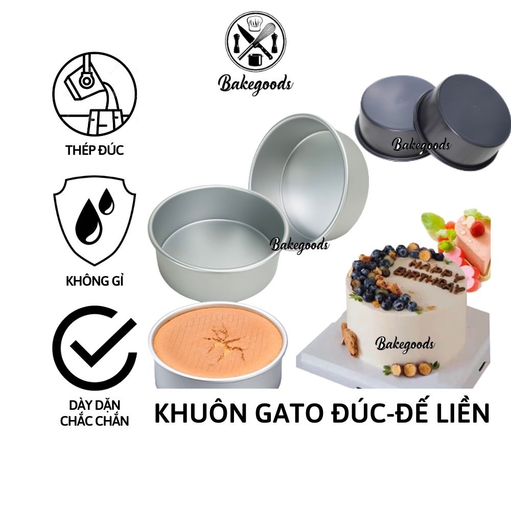 Khuôn làm bánh gato, khuôn bánh bông lan 16cm, 18cm, 20cm cao 7cm. Hàng đúc đế liền dày dặn, hấp thụ nhiệt tốt