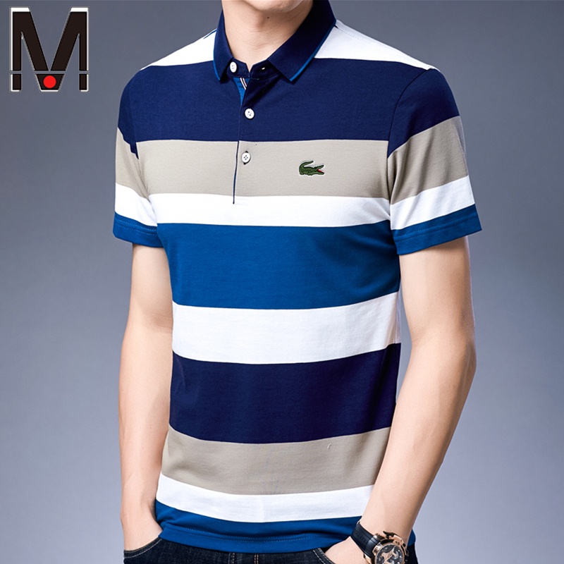Áo Thun Polo Nam Tay Ngắn Họa Tiết Sọc Ngang Phối Màu Đơn Giản Thời Trang | BigBuy360 - bigbuy360.vn