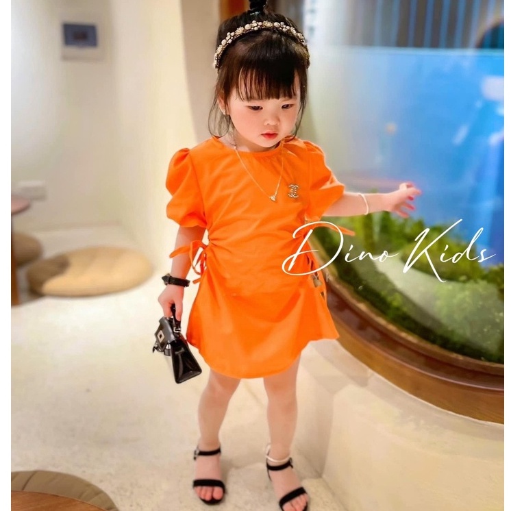 Váy đi chơi đi tiệc bé gái, đầm tiểu thư rút eo huy hiệu hãng đính đá siêu chảnh cho bé