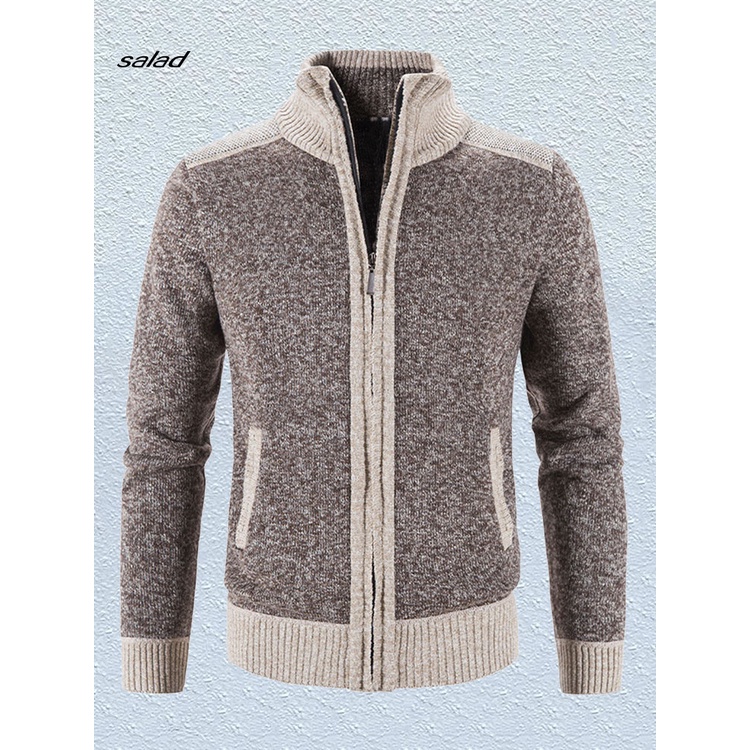 Áo khoác dệt kim tay dài cổ đứng có túi và khóa kéo thời trang dành cho nam