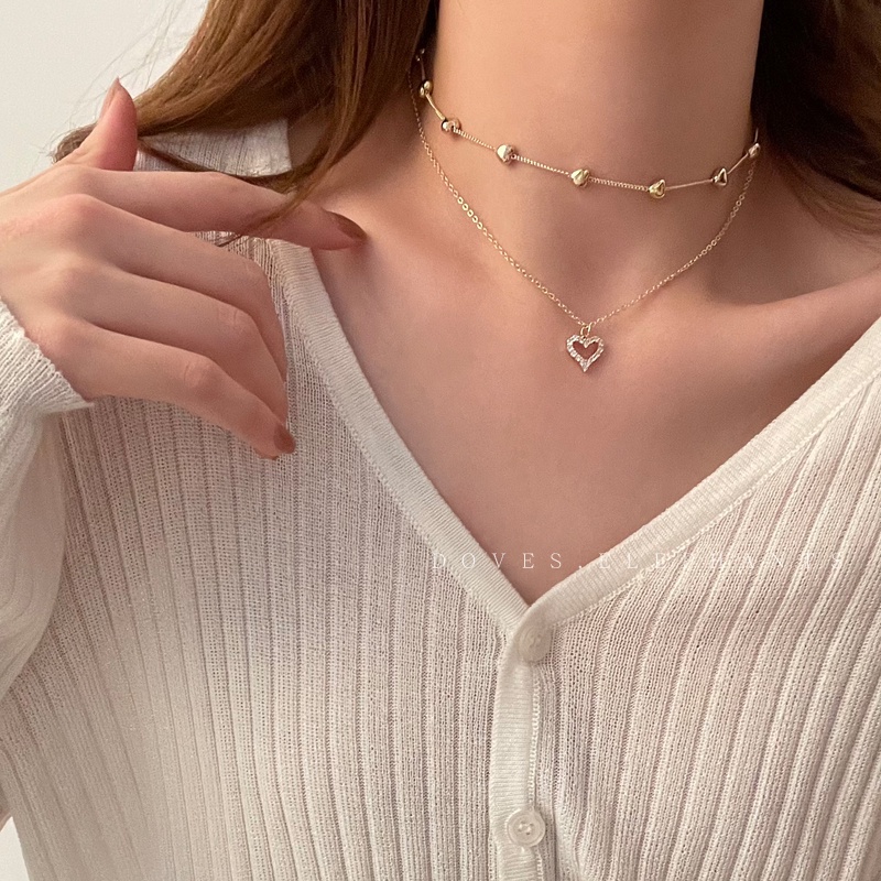 Thời Trang vòng cổ Hai Lớp Mặt Hình Trái Tim Phong Cách Hàn Quốc Cho Nữ