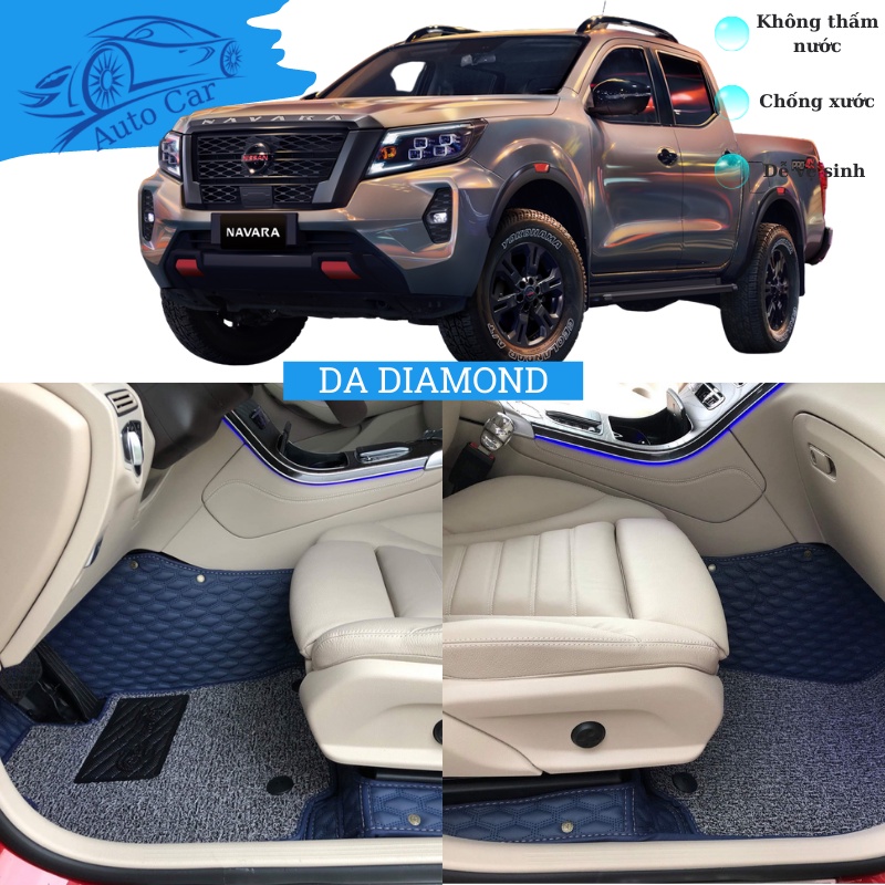 Thảm lót sàn ô tô - Thảm trải sàn ô tô 5D 6D da Diamond cao cấp vip Nissan Navara chống nước, không mùi
