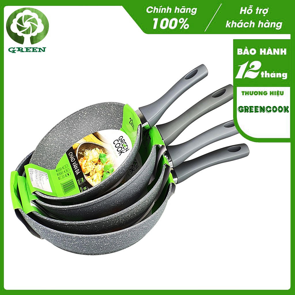 Chảo vân đá đáy từ chống dính GreenCook Size (đường kính) 22 24 26 28 30cm - GREEN