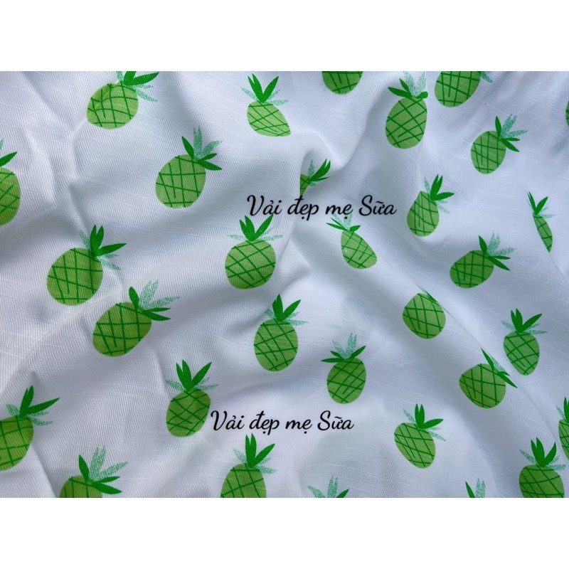 vải đũi mềm mịn hình trái khóm may váy bộ