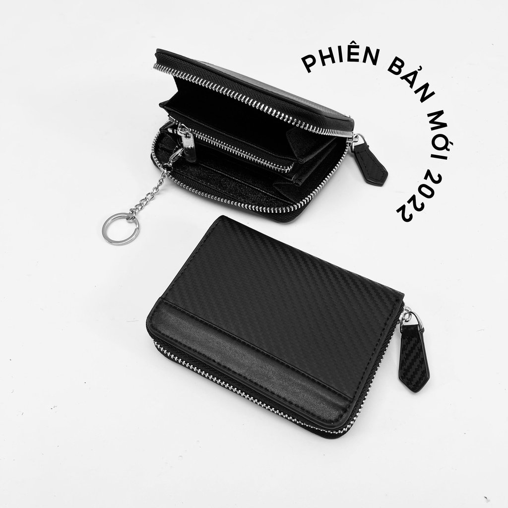 ★ VÍ NGẮN NAM NỮ DA PU HOẠ TIẾT CARO CHÌM KHOÁ KÉO UNISEX