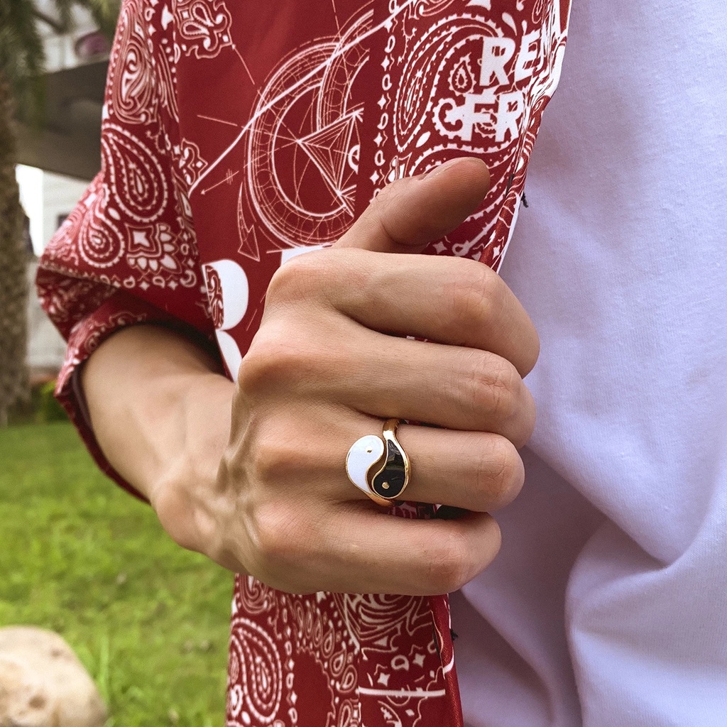 Nhẫn Hở Hình Bát Quái Âm Dương Phong Cách Gothic Sáng Tạo Có Thể Điều Chỉnh Thời Trang Unisex