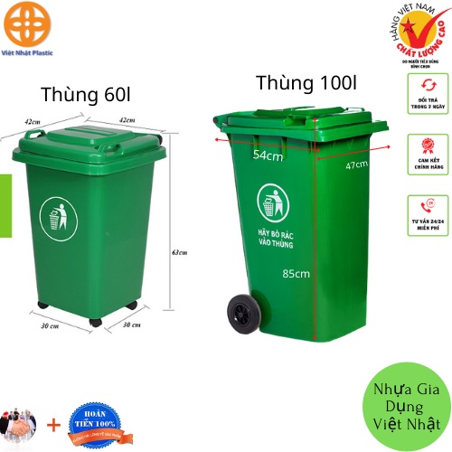 Thùng rác nhựa công cộng có bánh xe các kích cỡ  60l, 100l Việt Nhật ⚡️⚡️⚡️⚡️