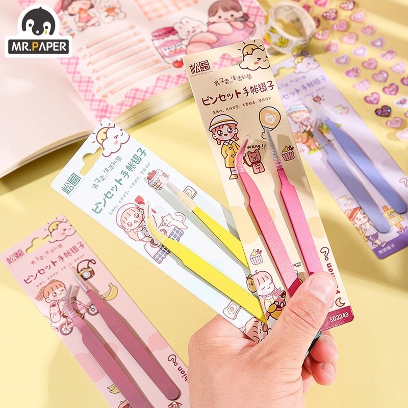 Mr.paper 12 Kiểu 1/2 Gói Nhíp Màu dễ thương Macaron Nhíp bỏ túi Sáng tạo Thẳng khuỷu tay Túi dán Kẹp