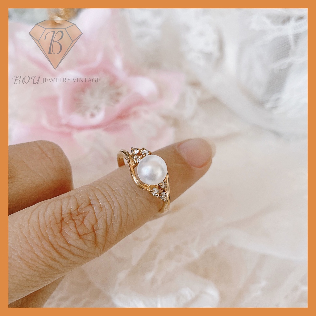 NHẪN HẠT TRAI SECONDHAND TRANG SỨC SI NHẬT BẢN BOU JEWELRY VINTAGE MÃ N016