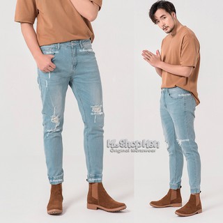 Quần jogger jean nam rách gối xanh nhạt cao cấp