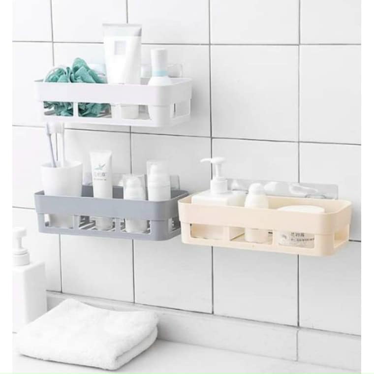 Khay Đựng Vật Dụng Dán Tường Không Cần Khoan Tường Khay Kệ Nhựa Hình Chữ Nhật Để Đồ Nhà Bếp Nhà Tắm Đa Năng
