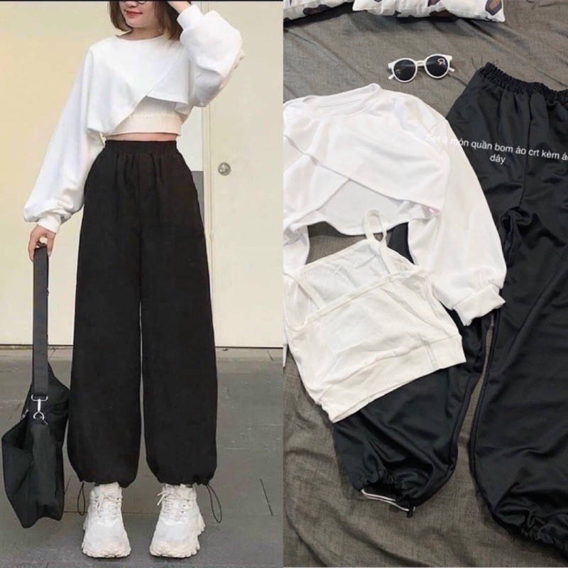 [Mã FADI5K245 giảm 5K đơn 0đ] [Rẻ Vô Địch]Set 3 Món Quần Bom+ Áo Thun Croptop Kèm Áo Dây( Kèm ảnh thật) | BigBuy360 - bigbuy360.vn