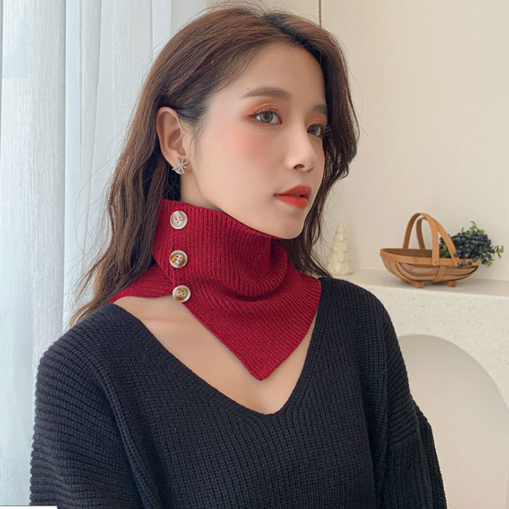 Khăn choàng cổ kiêm cổ áo giả dệt kim cổ lọ đính nút có thể tháo rời giữ ấm mùa đông cho nữ
