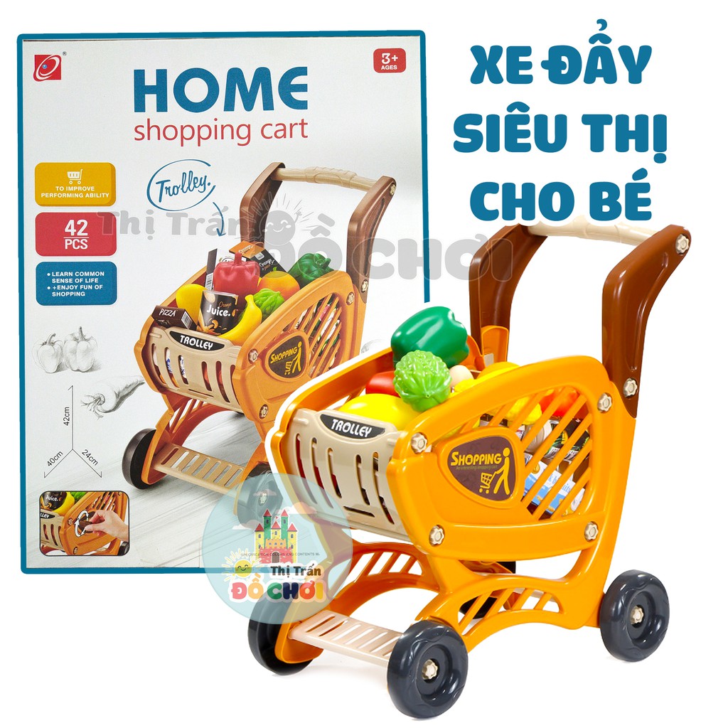 Bộ đồ chơi nấu ăn xe đẩy siêu thị kèm thức ăn 42 chi tiết cho bé 668-80