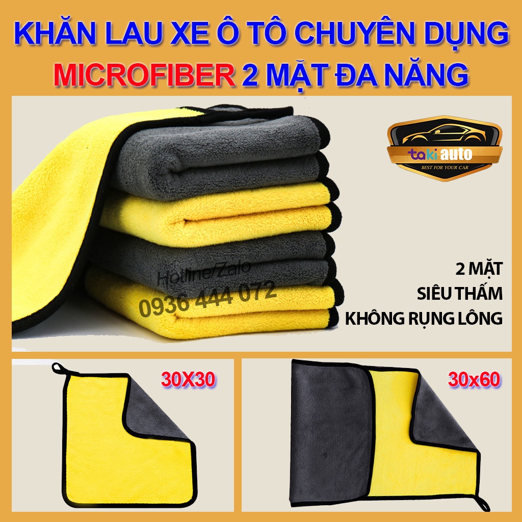 [FREESHIP] Khăn 3m 2 mặt microfiber lau ô tô, xe máy chuyên dụng, khăn lau rửa xe oto siêu thấm, bộ dụng cụ rửa xe hơi