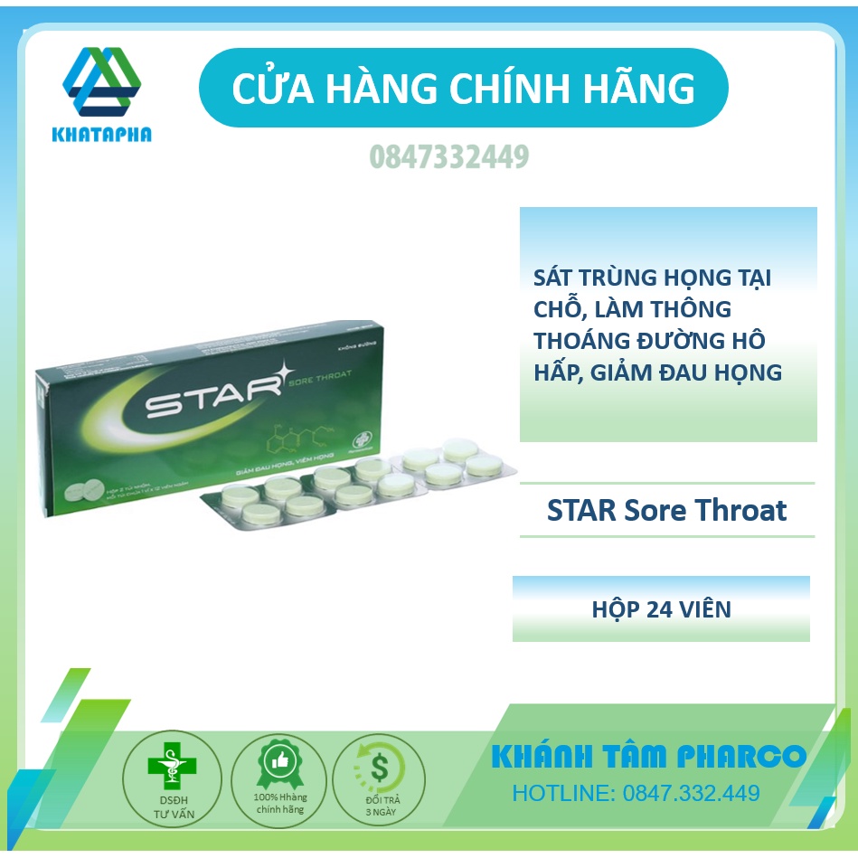Viên, kẹo ngậm STAR SORE THROAT - star xanh lá