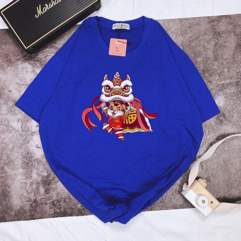 Áo Thun Tết múa lân Nam Nữ Unisex Áo Phông vải cotton thoáng mát cổ tròn - Mẫu con lân 8 - shop.lucas