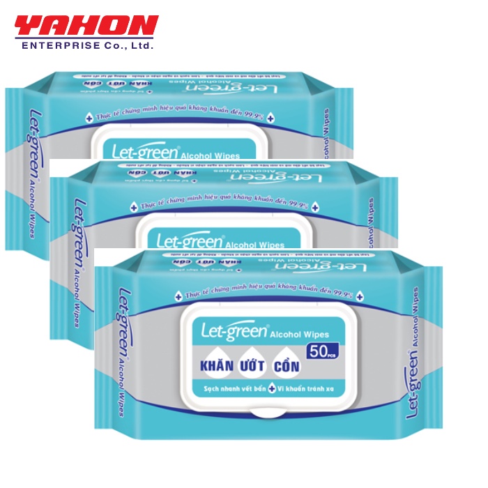 Combo 3 Bao Khăn Ướt Cồn LET-GREEN 50 Miếng/Bao