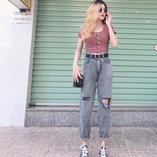 Quần Baggy rách gối xám khói